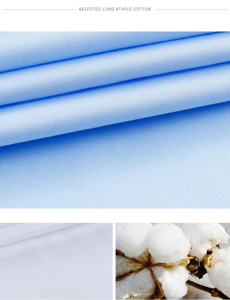 Description Picture 3 of itemNew Cotton Men's French Cuff Dress Shirts Covered Button Luxury Men Party Wedding Business Formal Long Sleeve Shirt High Collar