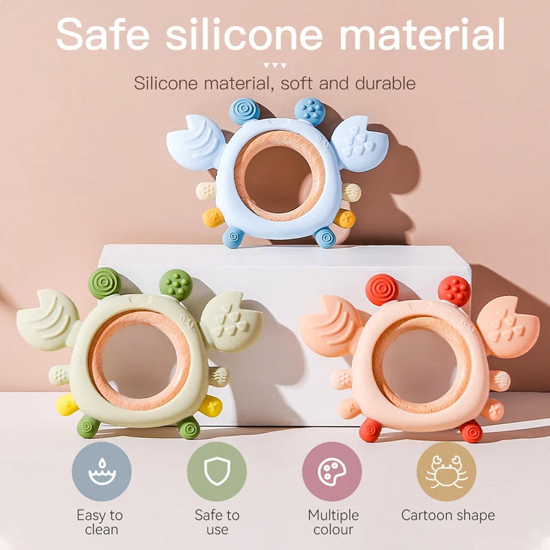 Description Picture 6 of itemBaby Silicone Teether Cartoon Crab Teether Ring Baby Anti-eating Hand ​Molar Stick Relieve Discomfort During Teething Accessory