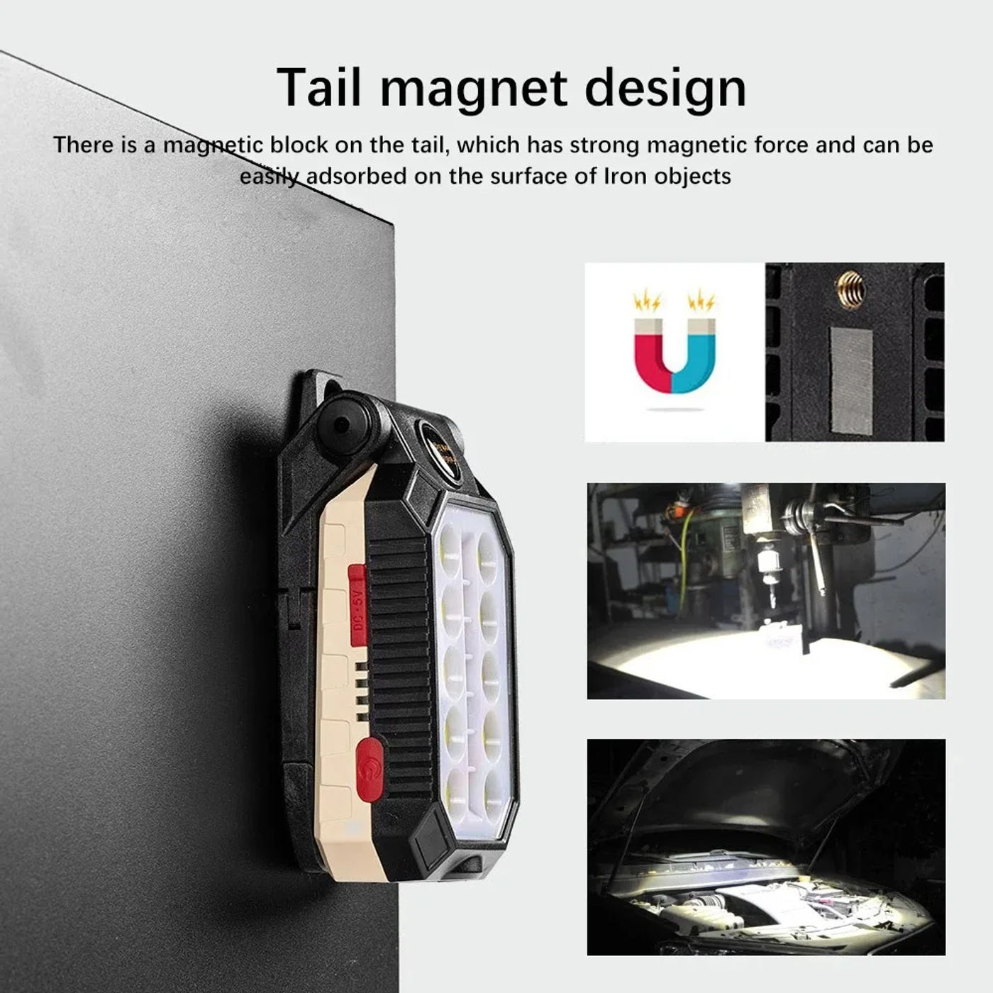 Description Picture 3 of item1/2/5PCS Portable LED COB Work Light Rechargeable Flashlight Magnetic Waterproof Camping Lantern Magnet with Power Display