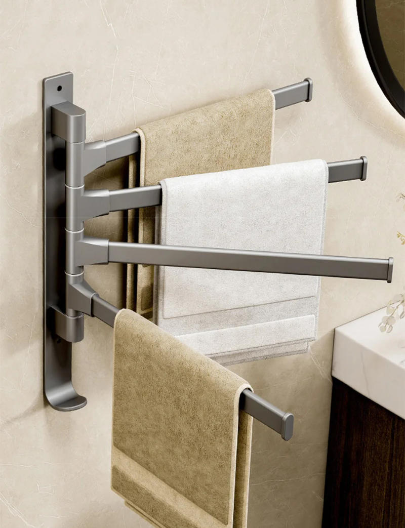 Description Picture 6 of itemBathroom Swivel Towel Rack Rotatable 180° Wall Mount without Drilling 2/3/4/5-Bar Towel Hanger Shower Room Kitchen Towel Hanging