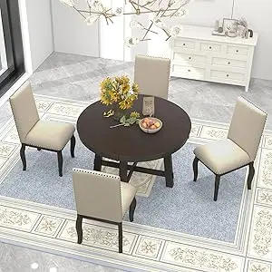 Description Picture 4 of itemDesigns Kitchen Dining Table Set for 4, Wood Round Extendable Table and 4 ChairsTable Set