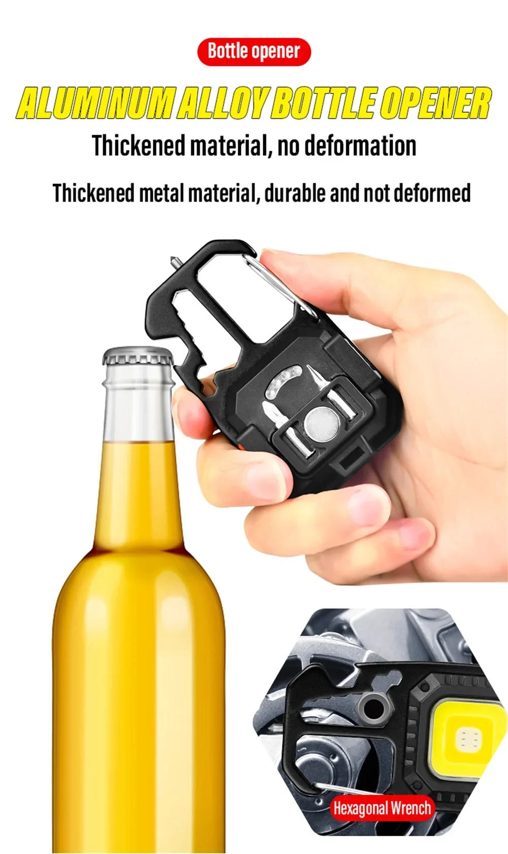 Description Picture 4 of itemRechargeable Mini COB Keychain Light, Multi-function Super Bright Flashlight, Outdoor Camping Light with Magnet, Screwdriver