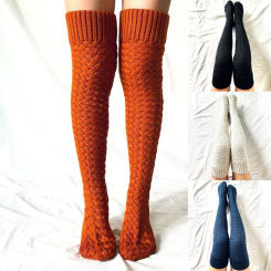 2024 New Over Knee Knitted Stockings Women Autumn Winter Thick Knit Casual Warm Thigh High Socks Leg Warmers Female Wholesale