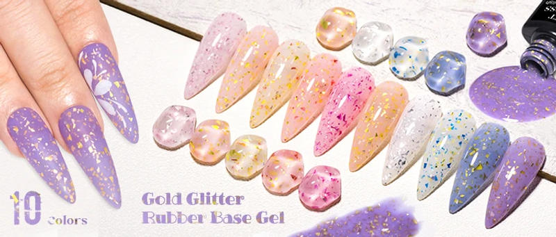 Description Picture 2 of itemMEET ACROSS 7ml Glitter Rubber Base Gel Nail Polish Gold Foil Base Gel Top Coat Soak Off UV Gel Nail Art Varnish For Manicure