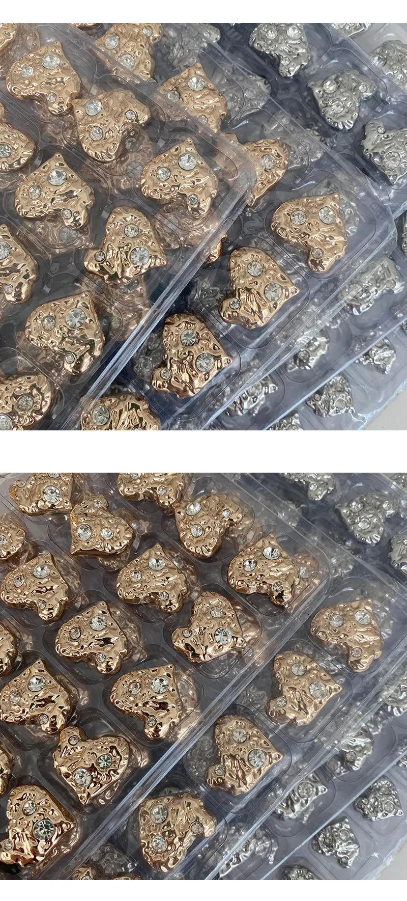 Description Picture 3 of itemHearts Buttons Retro Rhinestones Diamond Decor Metal Gold Diy Crafts Supplies Clothing Sewing Embellishment Needlework Item 6pcs
