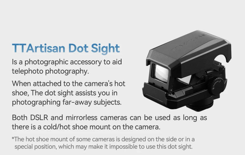 Description Picture 3 of itemTTARTISAN Dot Sight for DSLR and Mirrorless Cameras Photography Accessories With Cold Shoe Mount Lightweight 73g