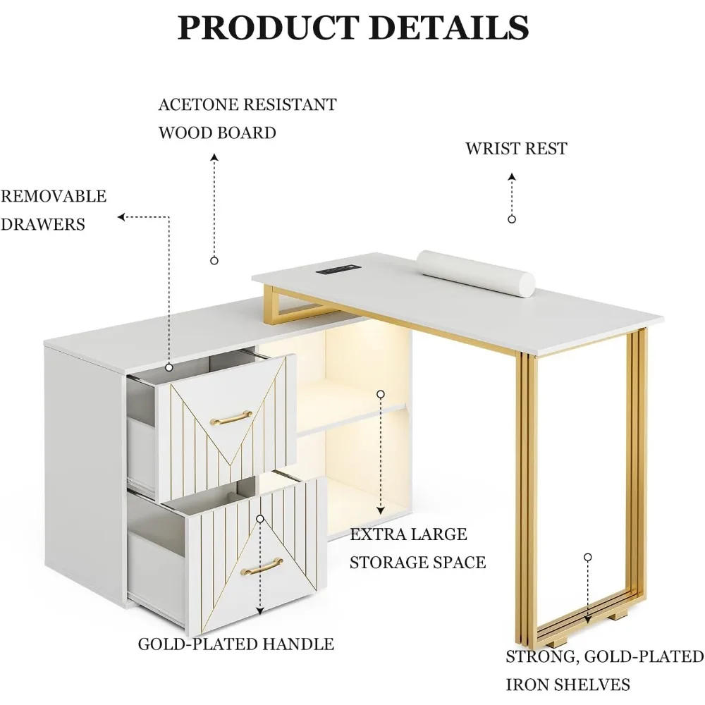 Description Picture 5 of itemManicure Table for Nail Tech with Wrist Cushion, Corner Nail Desk with 2 Drawers and 2 Shelves, Beauty Salon Nail Supplies Decor