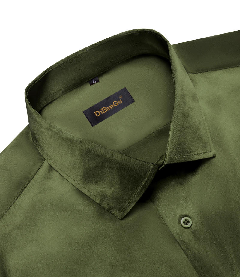 Description Picture 6 of itemGreen Olive Solid Satin Shirts for Men Blue Purple White Long Sleeve Social Prom Dress Shirt Blouse for Wedding Party Clothing