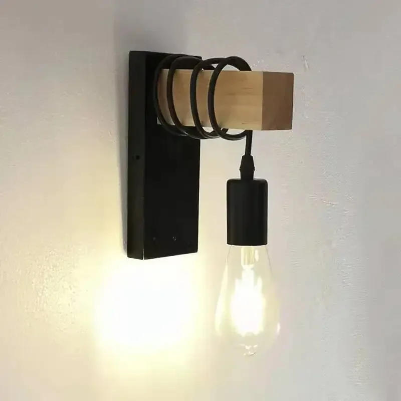 Description Picture 2 of itemModern Minimalist Indoor Wall Light Wood Wall Lamp E27 Lamp Home Sconce Lights Lighting Outdoor Decor Stair Light Bedroom Light