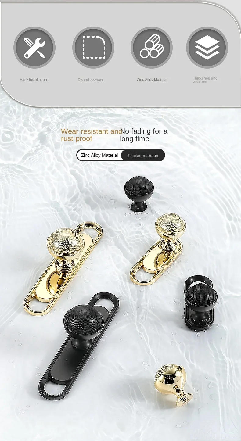 Description Picture 3 of itemZinc Alloy Kitchen Cabinet Drawer Handles Brass Color Furniture Handle Light Luxury Wardrobe Dresser Pulls Cupboard Door Knobs