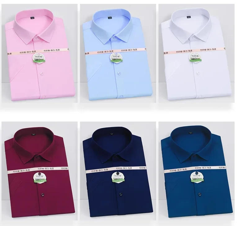 Description Picture 4 of item2024 Summer New Men's Bamboo Fiber Short Sleeve Breathable Shirt White/Navy Blue/Wine Red Men's Business Social Shirt