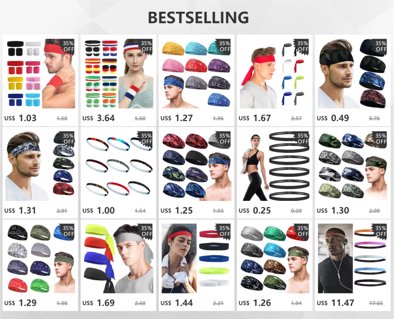 Description Picture 2 of itemSports Headbands Sweatband Men Women Printed Gym Fitness Running Yoga Hair Bands Outdoor Cycling Head Scarf Tennis Headwrap 1pc