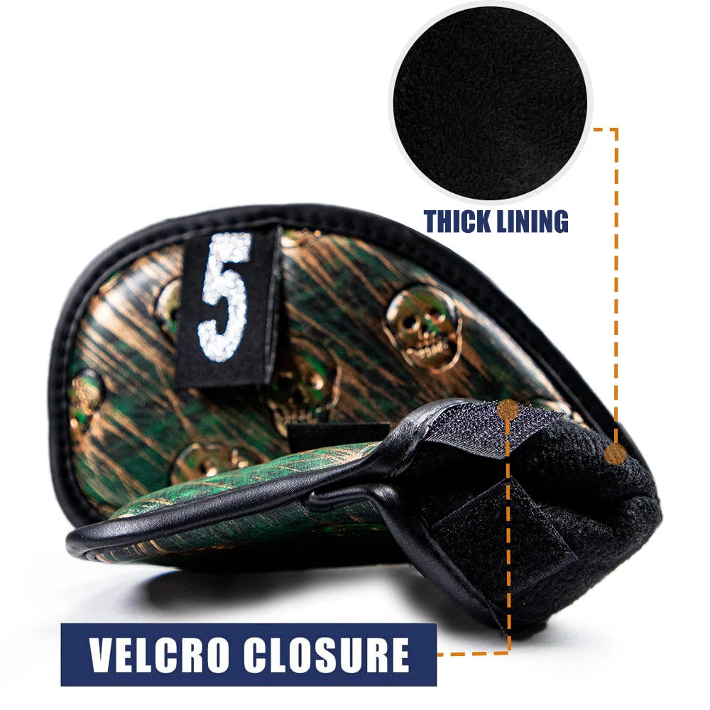 Description Picture 5 of item12x Skull Golf Iron Headcover  Anti-Scratch Irons Guard Golf Club Head Coversiron Protectors Skull Embroidery PU Waterproof