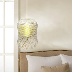 Pendant Light Cover Ceiling Light Fixture Handwoven Bamboo Lamp Shade for Dining Room