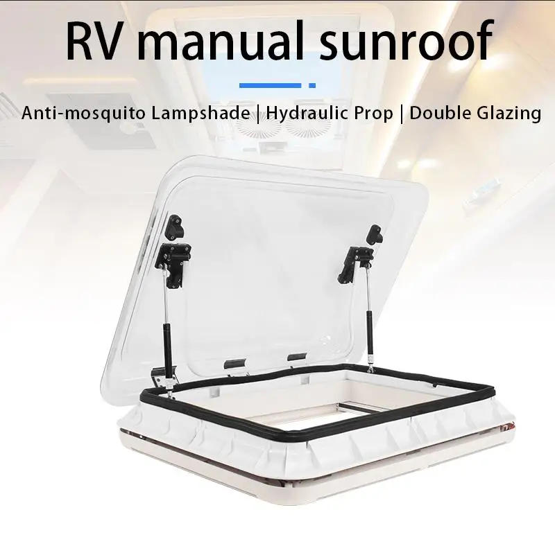 Description Picture 2 of item700 * 500 Camper Top Rv Car Roof Window  with Led Light Pleated Curtain and Flying Screen Acrylic Glass