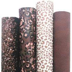 Coffee Chunky Glitter Leather Leopard Printed Felt Backing Synthetic Leather Vinyl Leather Sheets For Bows DIY 21x29CM Q594