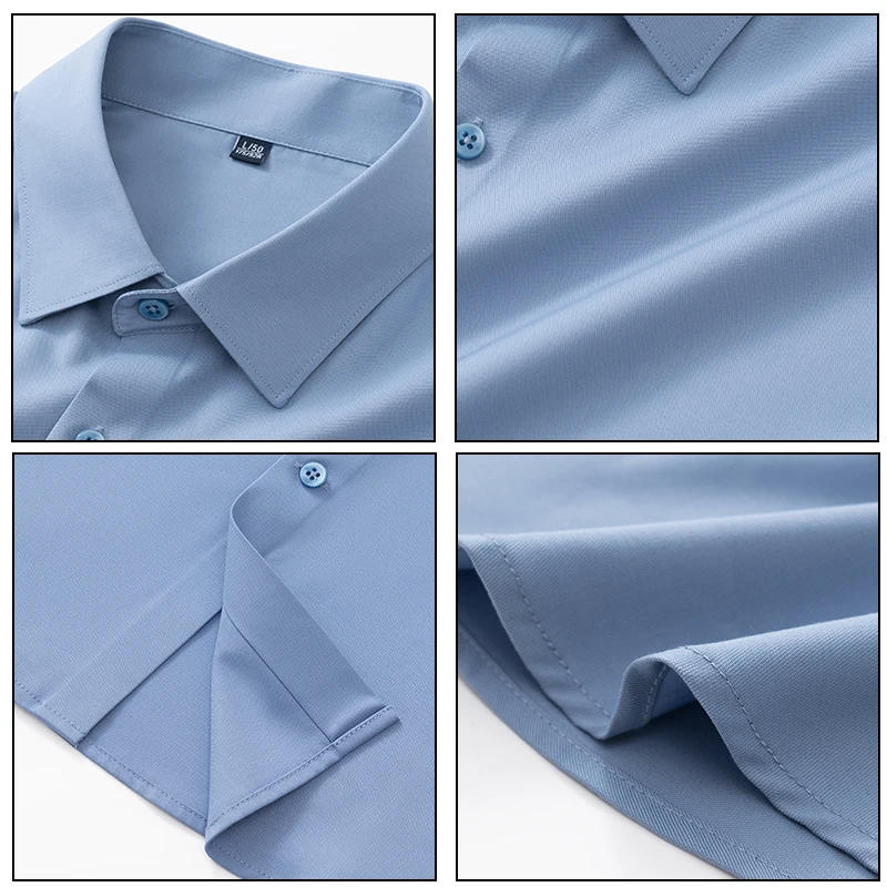 Description Picture 3 of itemPlus Size 4XL-M High Quality Modal Fabric Seamless Shirt Men 2024 Summer Solid Business Elasticity Slim Fit Casual Tuxedo Shirts