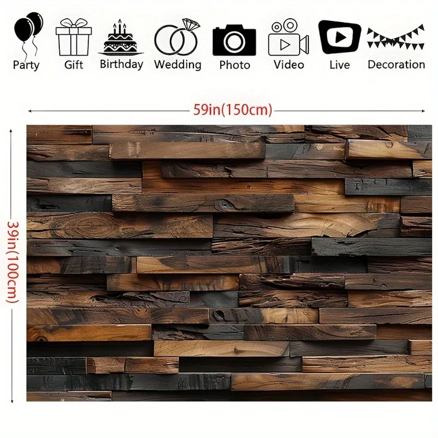 Description Picture 5 of item1 piece of rural wooden wall background banner - suitable for birthdays, holidays, parties, multiple sizes to choose from