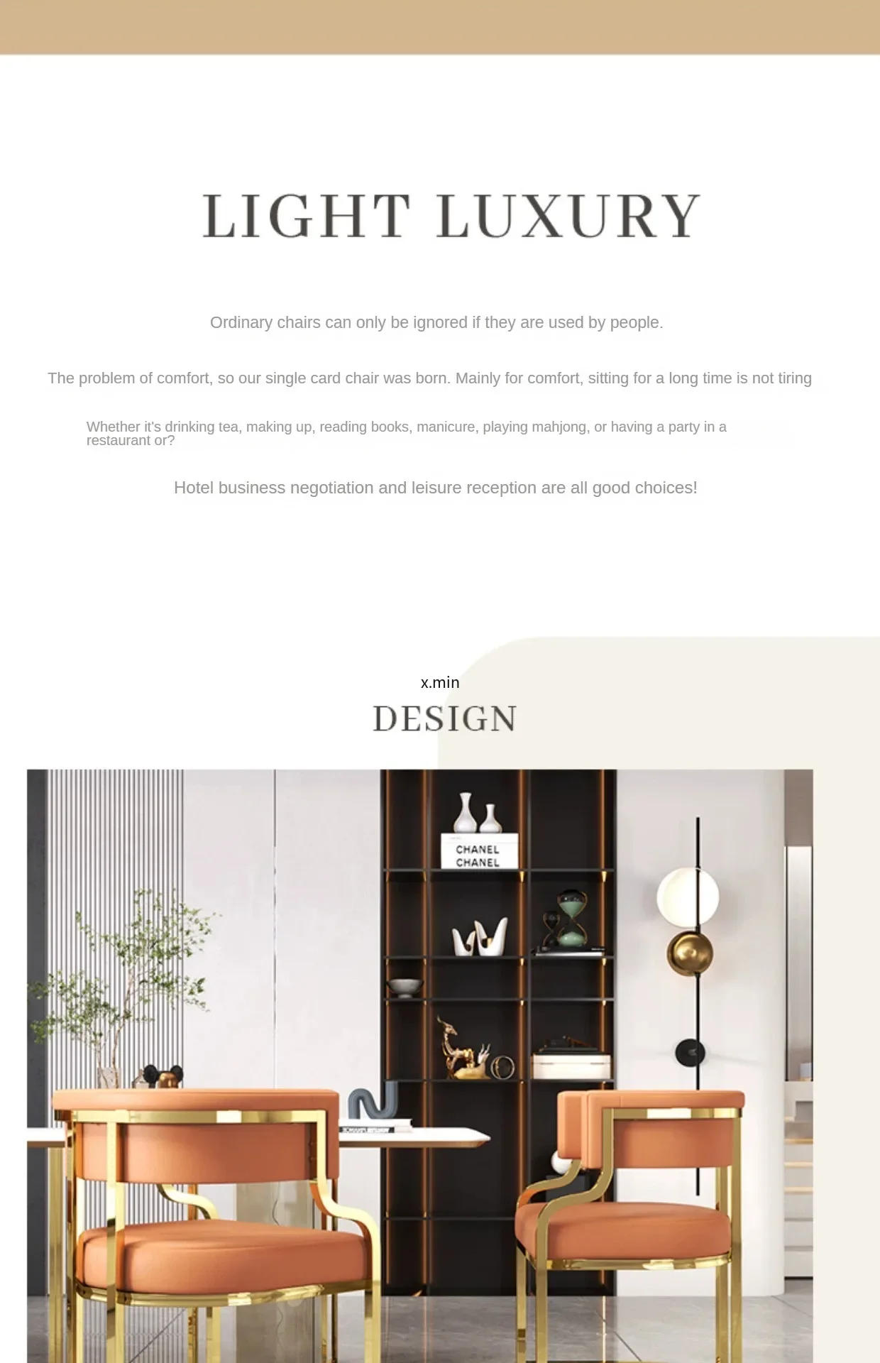 Description Picture 3 of itemHousehold Luxury Dining Chairs Hotel Sofas Reception and Negotiation Tables Chairs Nail Salons Chairs Makeup  Furniture