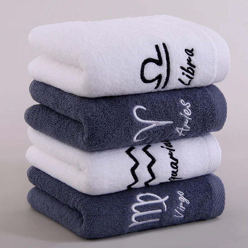 Description Picture 4 of item12 Constellation Letters Towel Embroidery Cotton Absorbent Quick Dry Lovers Gift Thickened Sports Soft fashion Bath Towel Set
