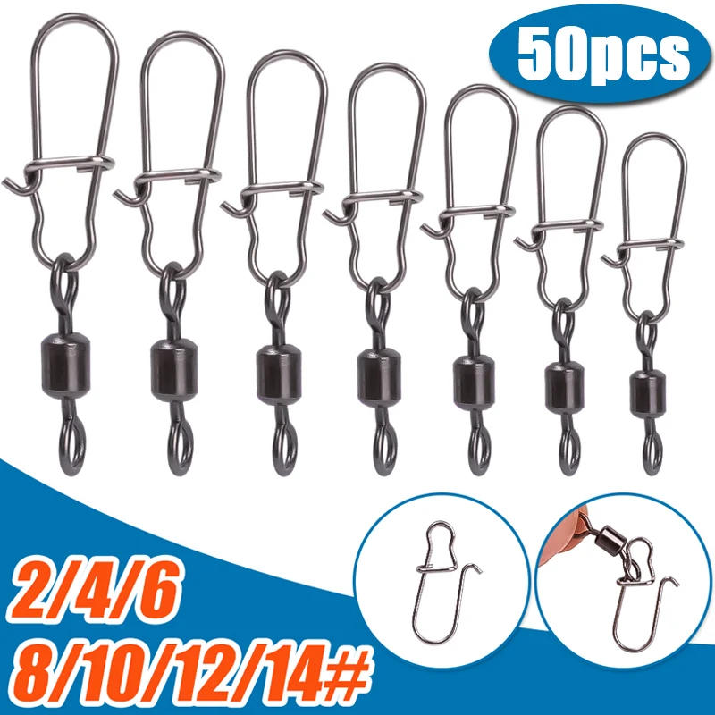 Description Picture 2 of item10/20/50pcs Fishing Connector Stainless Steel Snap Bearing Rolling Fishing Hooks Sea Fishing Lure Multifunction Pin Jig Tackle