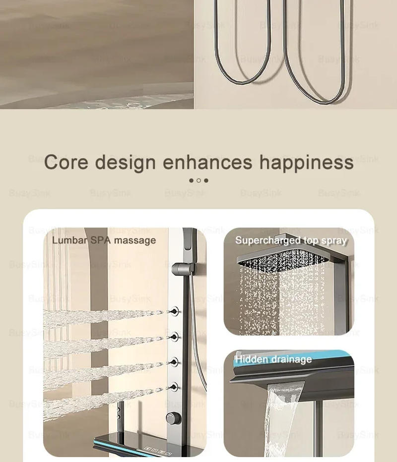 Description Picture 4 of itemLED Digital Piano Shower Set Gray For Bathroom White Smart Tub Faucet Waterfall Shower System Rain Shower System