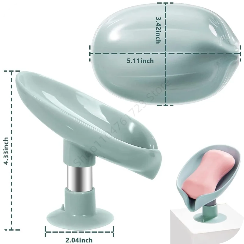 Description Picture 5 of item1Pcs Leaf Shape Soap Holder Drain Soap Box Holder Bathroom Shower Soap Holder Sponge Storage Tray Sucker Bathroom Storage