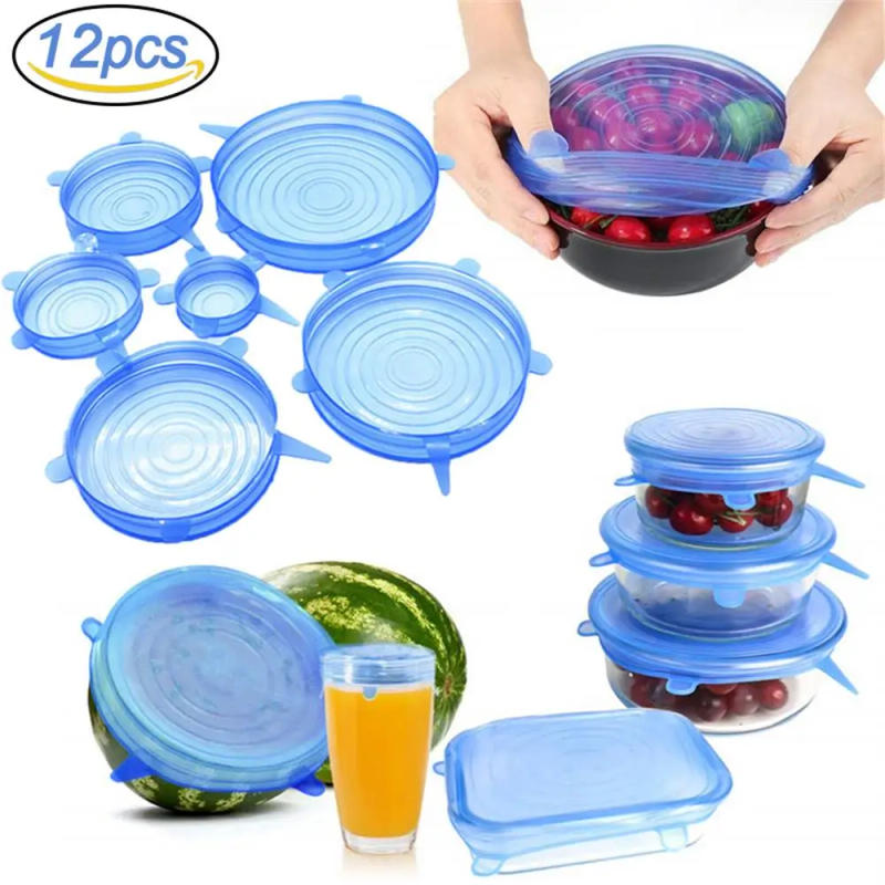 Description Picture 2 of item6/12Pcs/Lot Silicone Stretch Lids Universal Taper Pot Bowl Food Wrap Sealed Cover for Kitchen Cookware