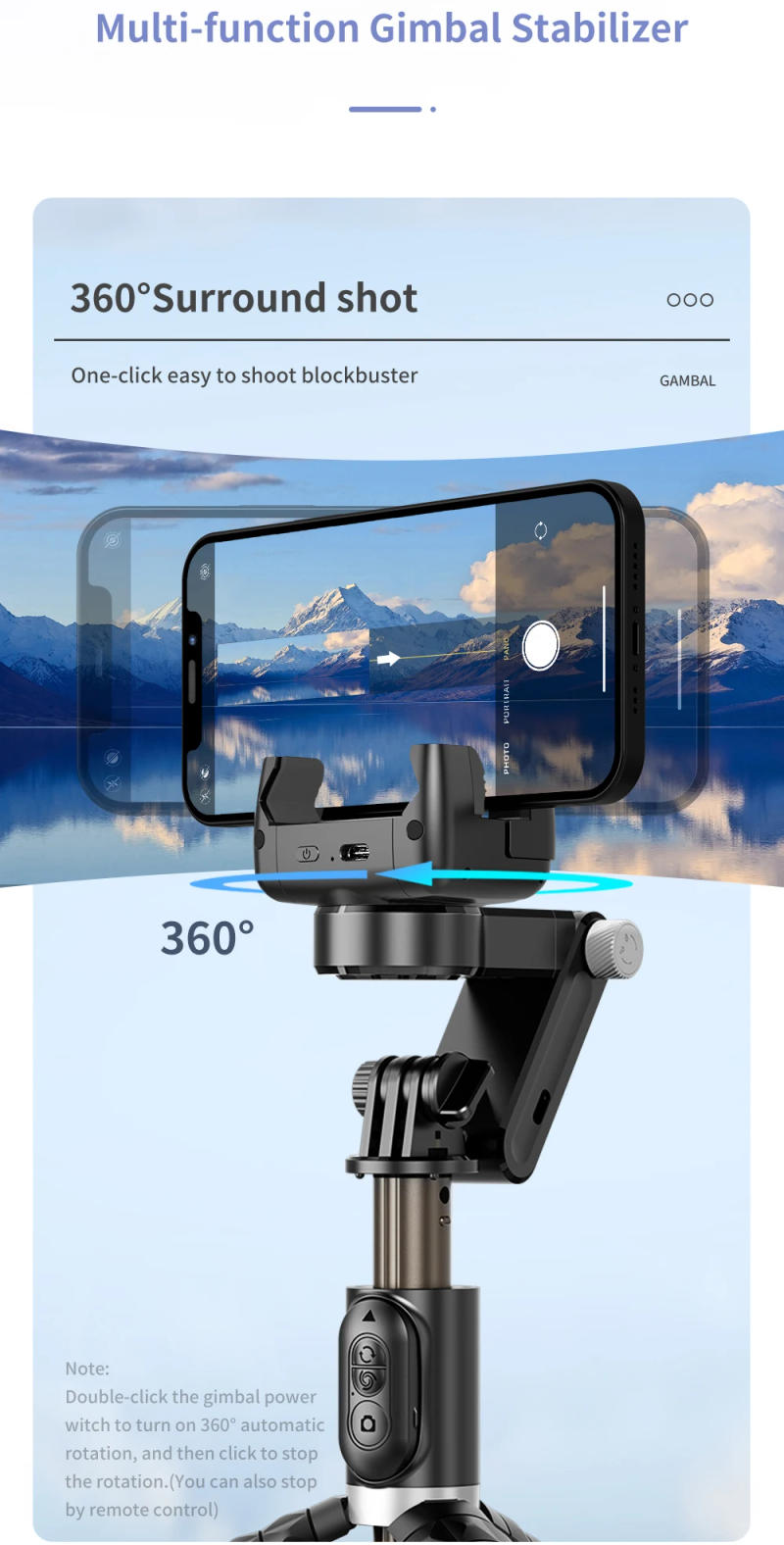 Description Picture 4 of itemSelfie Stick Phone Gimbal Stabilizer For iPhone Android Action Camera Tripod Cellphone Mobile Cell Smartphone Handle Grip Video