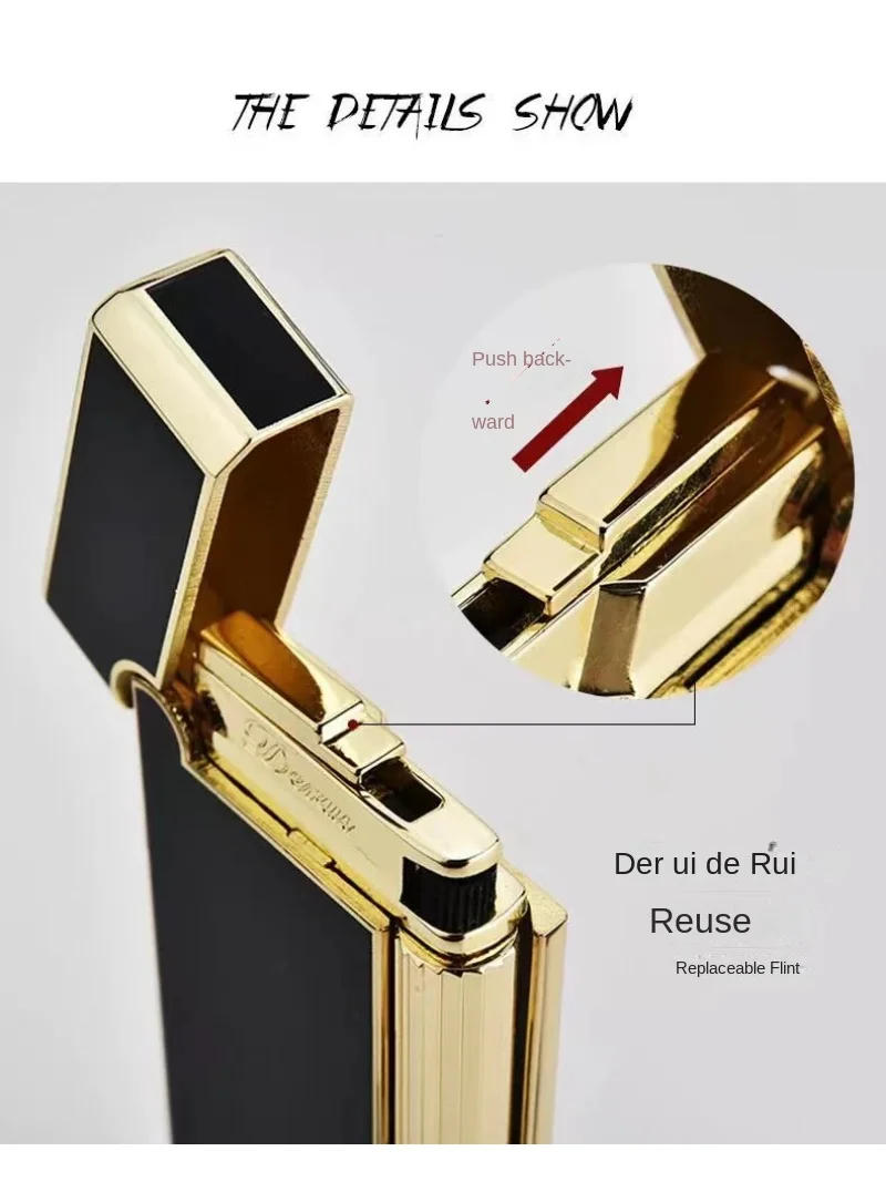 Description Picture 5 of itemNew Light Luxury High-end Ultra-thin Langsheng Metal Inflatable Butane Grinding Wheel Lighter Men's Gift Cigarette Accessories