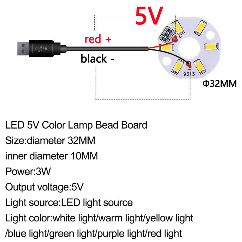 Description Picture 6 of itemDC 5V Color Lamp Bead Light Board Bulb LED 5730SMD 3W Transformation LED Light Source Dia 32MM  Single Color LED Chip Beads