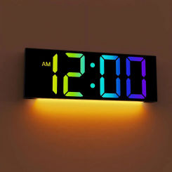 28.5cm/12'' Large Digital Wall Clock with Remote Control Electronic Big LED Screen 8 RGB Color DST Night Light for Bedside Table