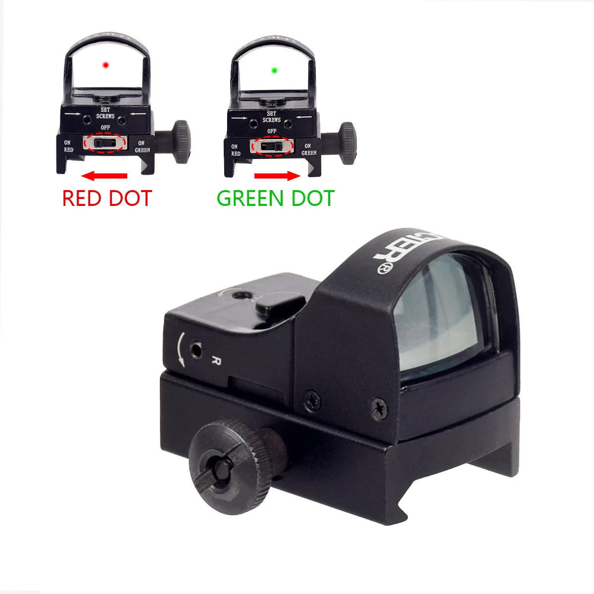 Description Picture 2 of itemTactical Both Red and Green Dot Weapon Optical Sight Offset Mount Riflescopes Fit 20mm Picatinny Rail Airsoft Hunting
