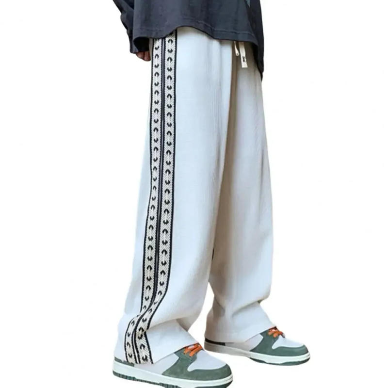 Description Picture 5 of itemMen Pants Shrink Resistance Absorb Sweat Drawstring Elastic Waist Waffle Grid High Street Casual Trousers Sports Clothing