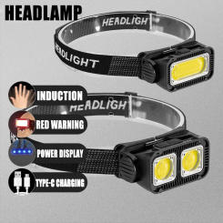 Induction Headlight Cob Strong Light Charging Super Bright Head Mounted Waterproof Outdoor Flashlight Fishing Long Battery Life