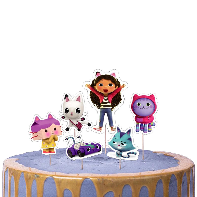 Description Picture 2 of itemGabby Dollhouse Cats Cake Decorating Supplies Birthday Party Cake Topper Girls Favors Baby Shower Cupcake Toppers with Sticks