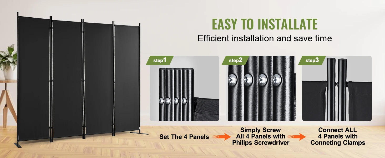 Description Picture 5 of itemVEVOR 4/3/1 Panel Room Dividers Adjustable In Size & Height Freestanding & Foldable Privacy Screen Partition for Office Home