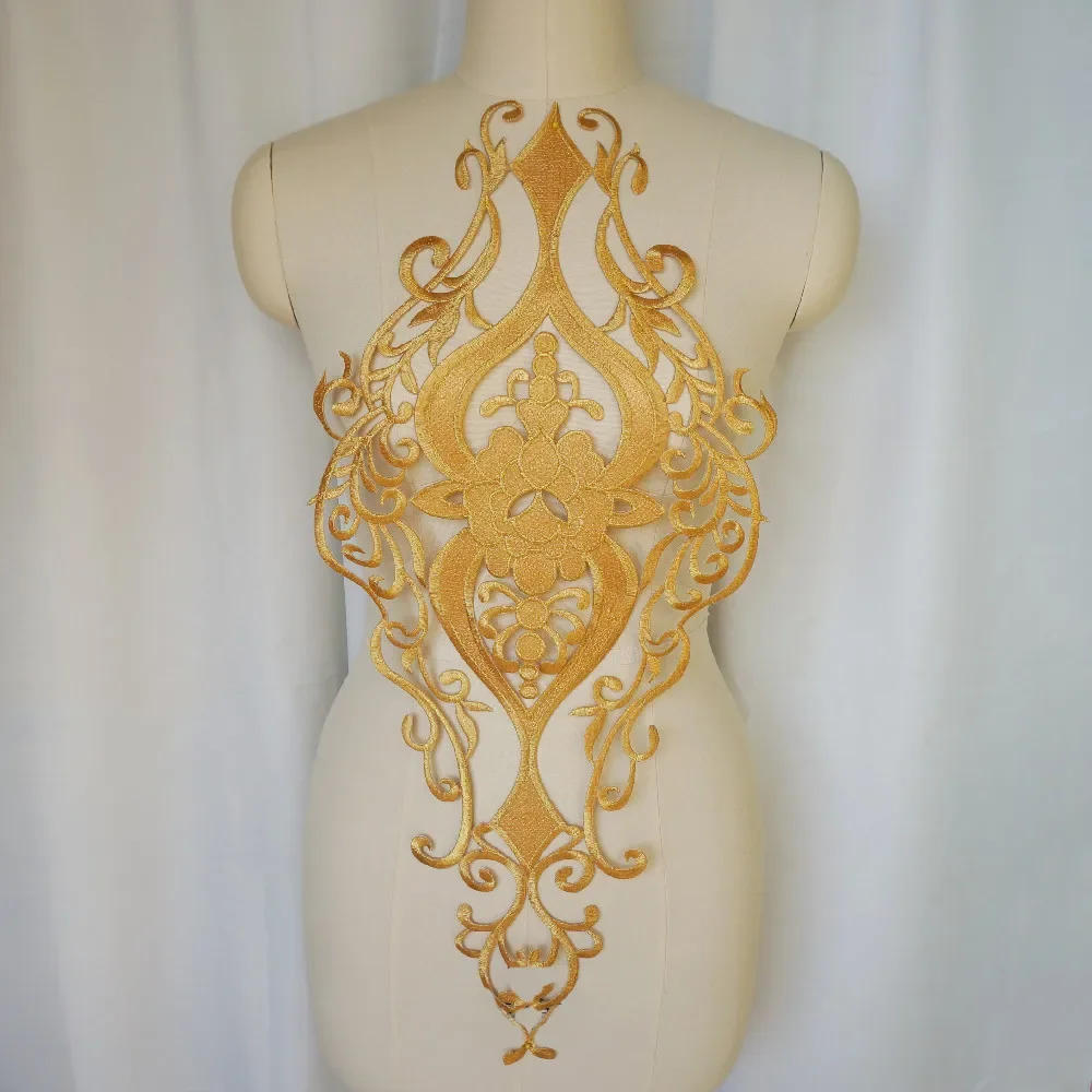 Description Picture 2 of itemGold Embroidery Baroque Flower Applique Party Gown Collar Iron Sew Patch For Wedding Bridal Clothes Dress Decoration DIY Crafts