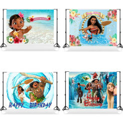 Baby Moana Birthday Backdrop Summer Pink Flowers Ocean Beach Photography Background Moana 1st Birthday Party Baby Shower Decor