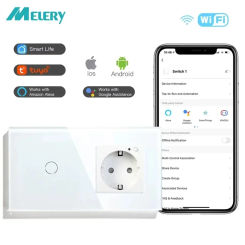 Melery Smart Wifi Light Switch EU Socket Crystal Glass Panel Touch Sensor 1/2/3Gang Wireless Remote by Tuya Alexa Google Home