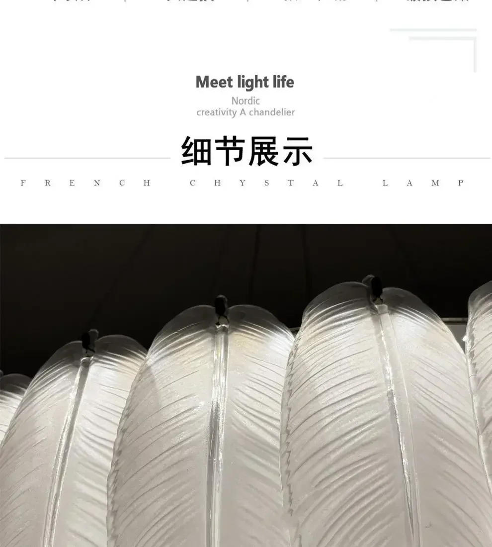 Description Picture 3 of itemNordic Feather Glass Crystal Led Chandelier  for Living Dining Room Kitchen Bedroom Pendant Lights Home Decor Lusters Luminaires