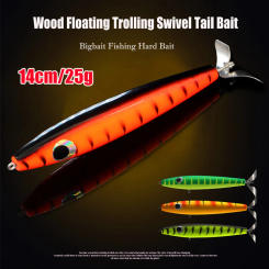 1pc Wooden Lure 14cm/25g Bigbait Fishing Hard Bait Buzzbait Wood Floating Trolling Swivel Tail Ocean Swordfish Tuna Tractor Bait