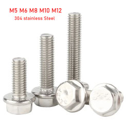 304 stainless Steel Hexagonal Screws Anti-Loosening Flange Bolts With Teeth M4 M5 M6 M8 M10 M12