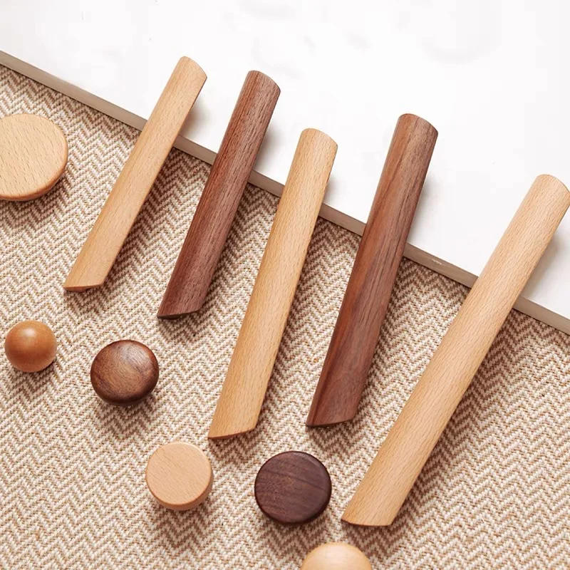 Description Picture 2 of itemNordic Wooden Kitchen Cabinet Handle Drawer Solid Wood Wardrobe Door Pull Drawer Knobs Cupboard Handles for Furniture