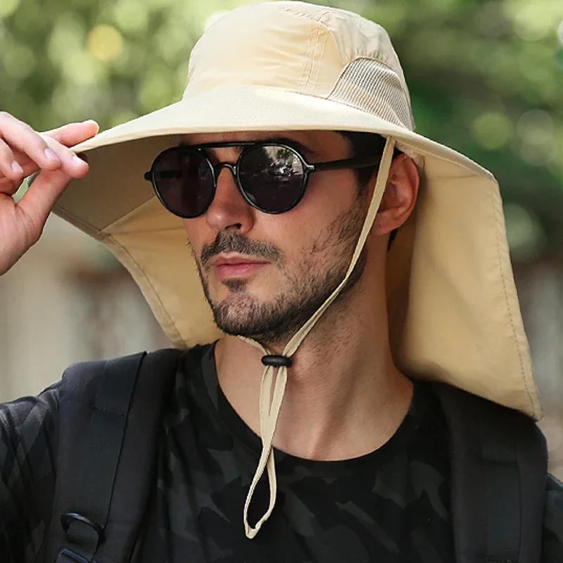 Description Picture 2 of itemOutdoor Fisherman Hat Wide Brim Bucket Hat with Neck Cover Men Summer Breathable Mesh Sun Protection Visor Anti UV Cap Unisex