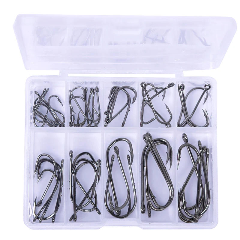 Description Picture 2 of itemDurable 50Pcs 10 Size Assorted Fishing Sharpened Hook Tackle Lure Bait Set