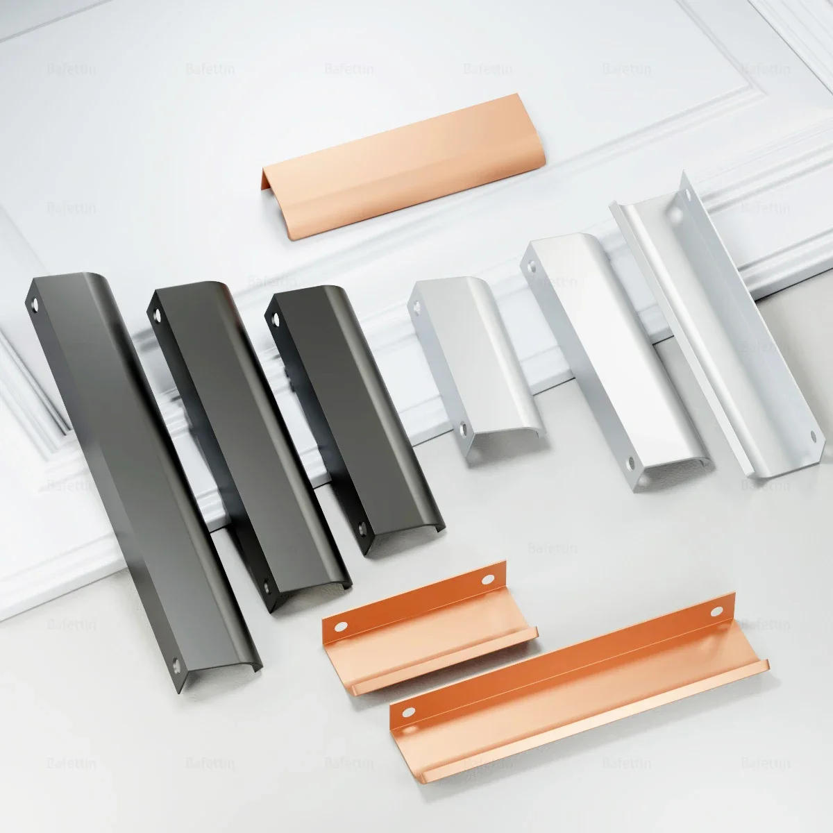 Description Picture 2 of itemAluminum Alloy Kitchen Cupboard Pulls Black Gold Hidden Cabinet Handles Drawer Knobs Bedroom Door Furniture Handle