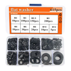 320/615Pcs Carbon Steel Flat Washer M2 M2.5 M3 M4 M5 M6 M8 M10 M12 Washers for Screws Washers for Bolt  Flat Washers Set