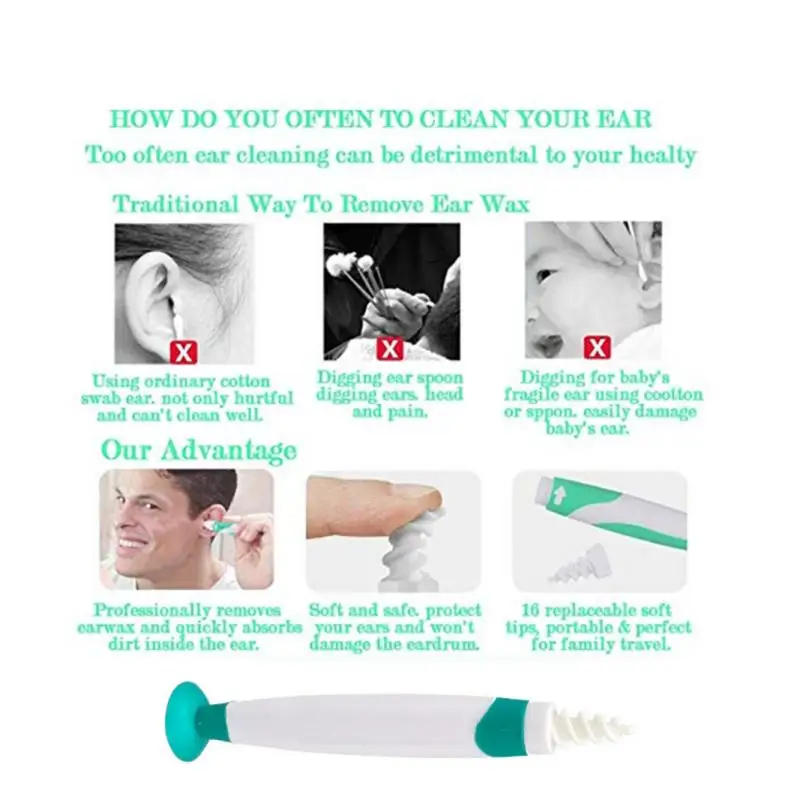 Description Picture 4 of item2022 Hot Ear Cleaner Silicon Ear Spoon Tool Set 16 Pcs Care Soft Spiral For Ears Cares Health Tools Cleaner Ear Wax Removal Tool