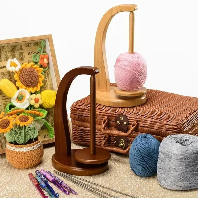 Description Picture 2 of item360° Rotation Spinner Wooden Yarn Holder Spinning Knitting Tools Crochet Holder Rotating Magnetic Thread Spool Wool Ball Winder
